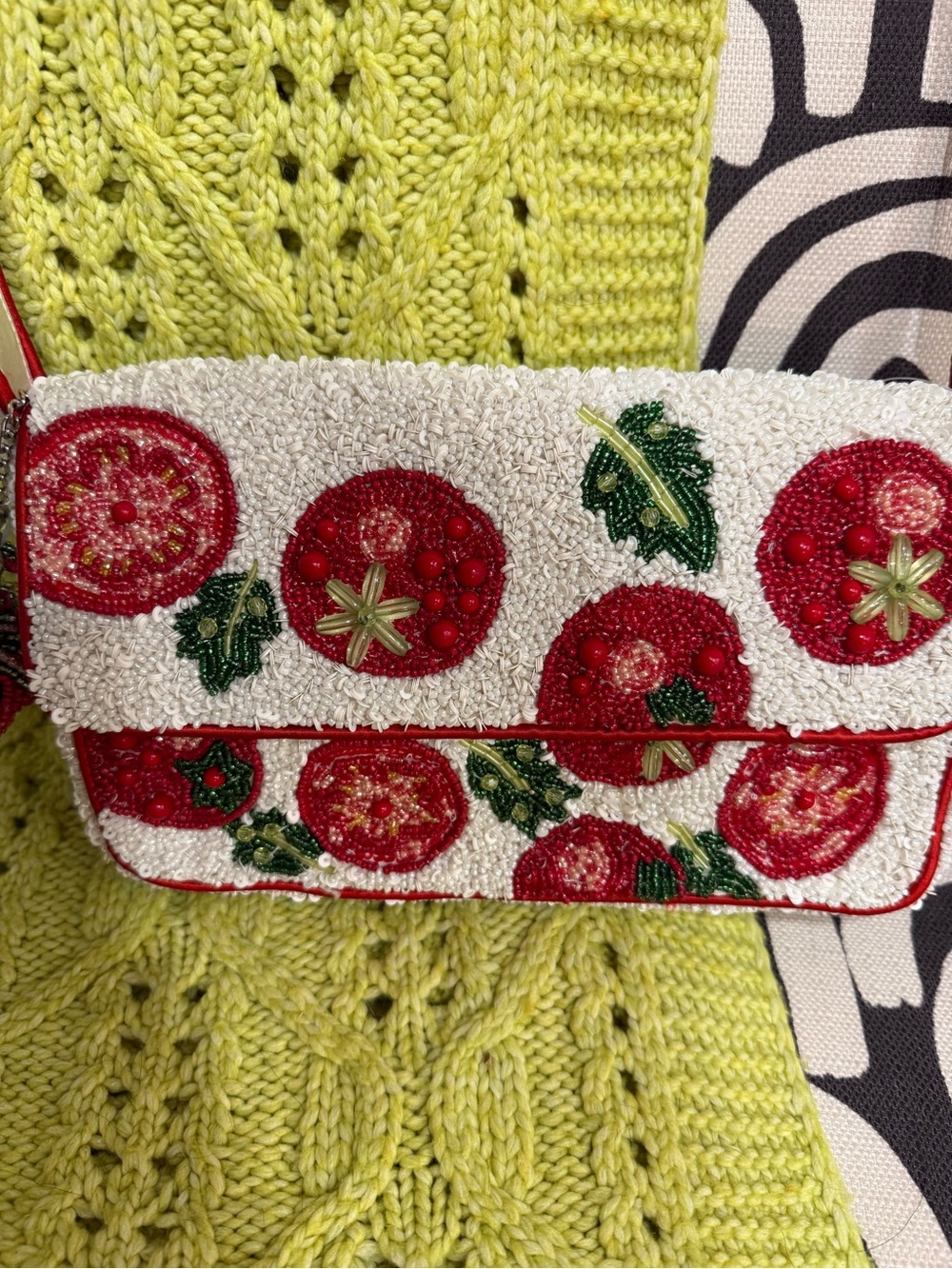 Made In India Viral Beaded🍅Tomato Fruit Bag with Chain Charm Red&White
